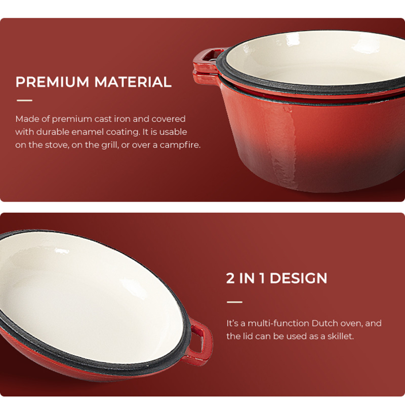 2 in 1 Enameled Cast Iron Double Dutch Oven (1)