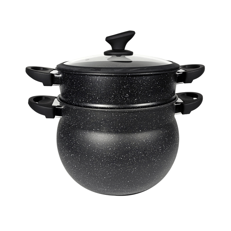 Aluminum belly cooking pot with steamer