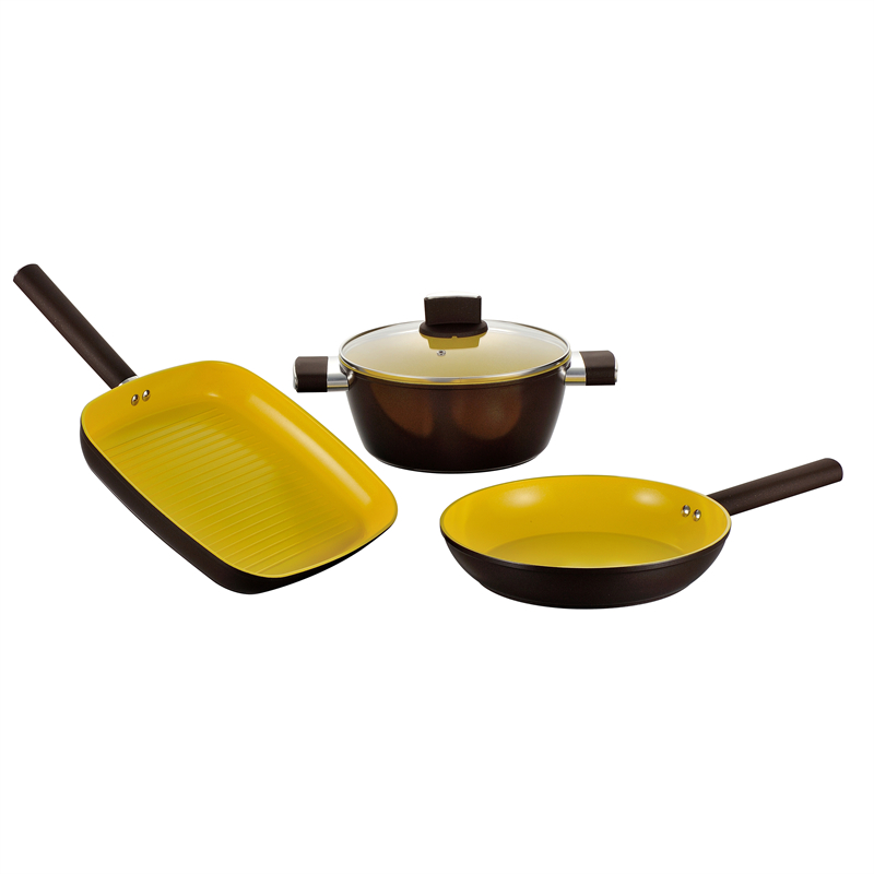 Buy Wholesale China Eco-friendly Aluminium With Wooden Effect Soft Handle  Nonstick Cookware Set Beige 6-piece & Aluminium Cookware Set at USD 21.5