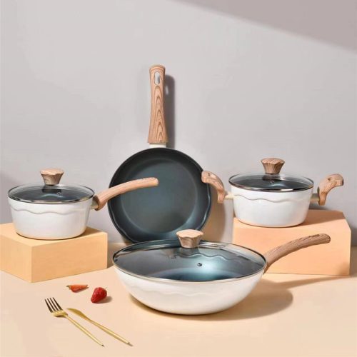 cookware set with wooden handle